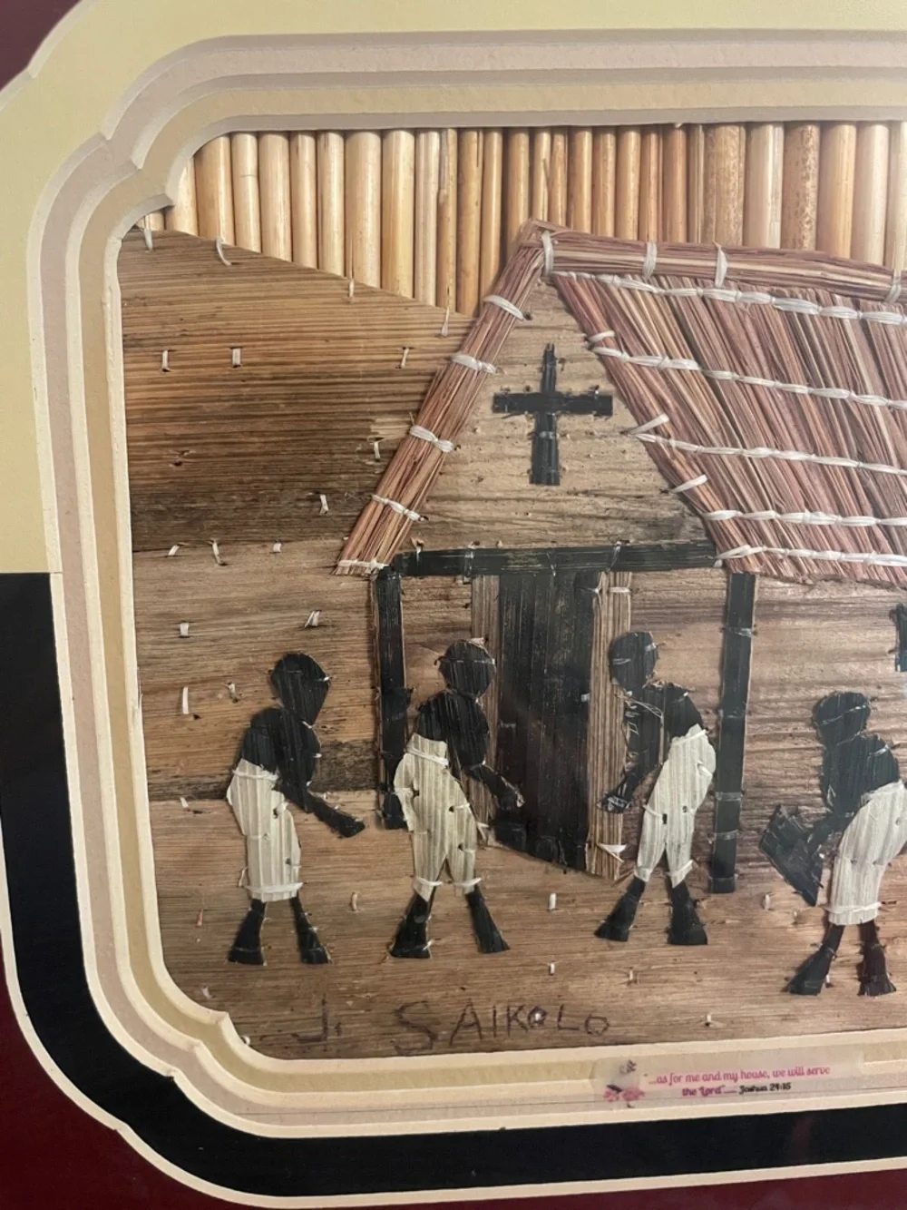 Framed African banana leaf Art Church - Picture 2 of 6